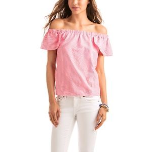 Vineyard Vines Oxford Stripe Off The Shoulder Top